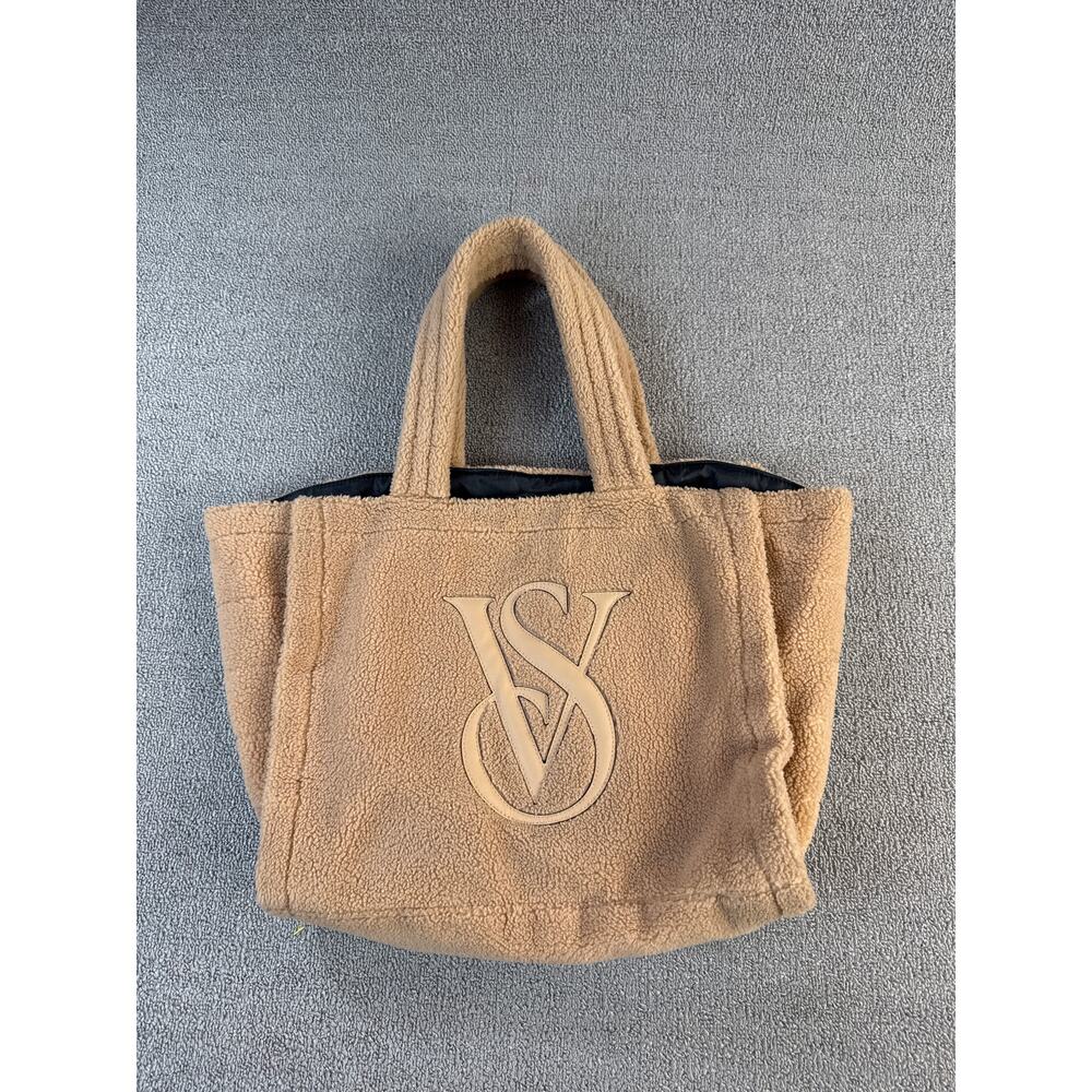 Victoria's Secret Tote Bag Sherpa Teddy Fuzzy Cozy Fleece Tan - Picture 4 of 7